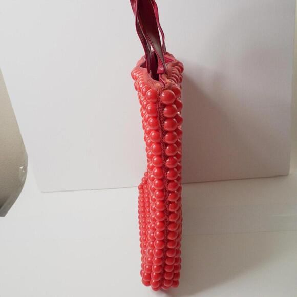 Vintage 60s Cherry Red Lucite Beaded Purse Bag Retro Mod VTG Jem Hong Kong SEE - Picture 3 of 12